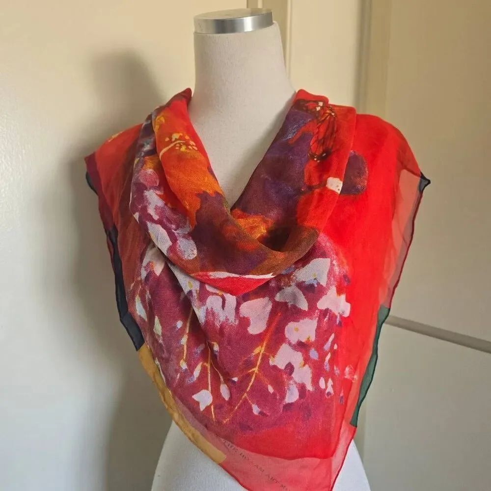 Honolulu Museum of Art Silk Square Scarf, Abstract Butterfly/Floral Print, NWOT